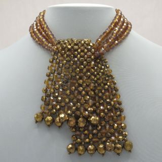 Vintage 1960s Coppola E Toppo Ab Caramel Art Glass Bead Lariat Tie Necklace