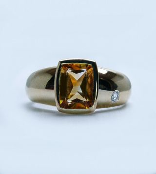 H.  Stern Cushion Citrine Diamond 18k Gold Ring Designer Signed