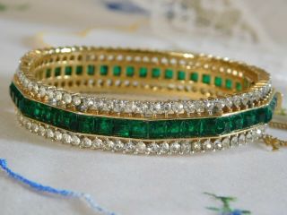 Vintage Trifari Alfred Philippe Invisibly Set Emerald Waffle Stones Bracelet
