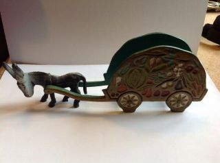 Vintage Metal Donkey And Cart Israel Napkin/letter Holder