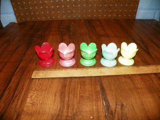 Vintage Multi - Colored Set Of 5 Plastic Egg Cups - Made In West Germany