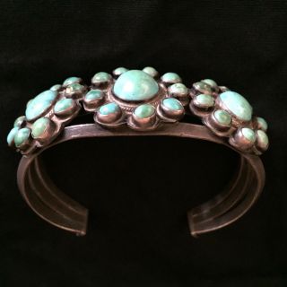 Old Navajo Native American Silver And Turquoise Bracelet C.  1940s - 1950s