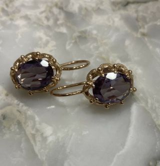 Russian Vintage Rose Gold Earring With Alexandrite 14k Stone 583 Soviet Jewelry