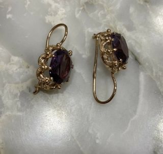 Russian Vintage Rose Gold Earring With Alexandrite 14k Stone 583 Soviet Jewelry 2