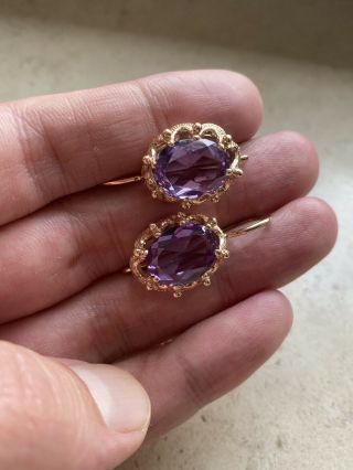 Russian Vintage Rose Gold Earring With Alexandrite 14k Stone 583 Soviet Jewelry 4