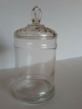 Vintage Clear Glass Apothecary Candy Jar With Glass Lid Handblown 7 Inch Tall