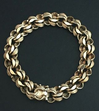 Heavy Vintage 14k Gold Double Link Charm Bracelet 7.  7 In 35 Grams