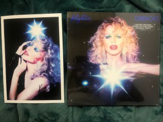 Kylie Minogue Signed Print And Disco Glow In The Dark 2xlp Vinyl Rare