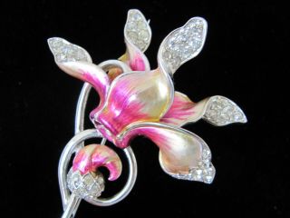 Vintage Marcel Boucher Pink Enamel Rhinestone Flower Brooch/pin