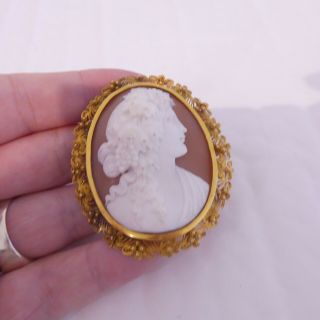 18ct Gold Carved Shell Cameo Brooch,  Mid - Victorian Heavy 16.  2 Grams