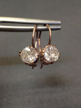 1.  2ct Old Mine Cut Diamond 14k Rose Gold Russian Hallmarked Earrings