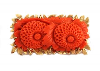 Victorian Carved Coral 18k Yellow Gold Floral Pin Pendant Liquidation