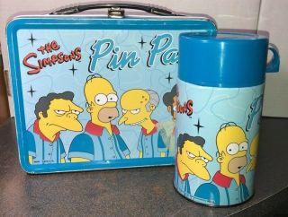 2001 The Simpsons Pin Pals Metal Lunchbox With Thermos