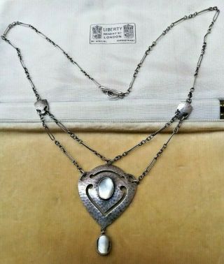 Murrle Bennett C1900 Arts And Crafts Silver,  Gold,  Pearl Heart Festoon Necklace