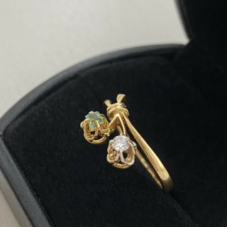 Vintage Ussr Yellow Gold Ring With Diamond And Emerald 750 Stamp Star 18k