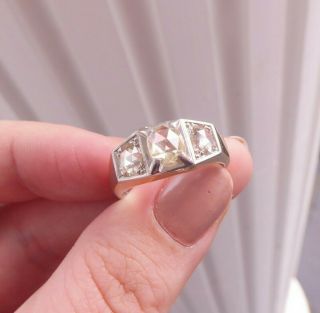 18ct Gold Old Mine Rose Cut Diamond Ring,  Large 3 Stone