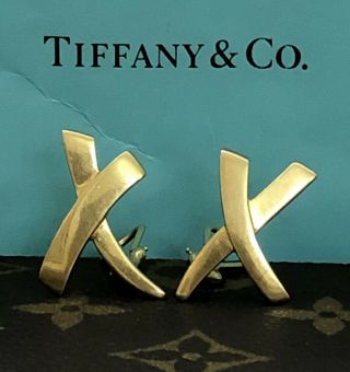 Huge Tiffany & Co Paloma Picasso 18k 750 Yellow Gold Kiss X Earrings 11 Grams