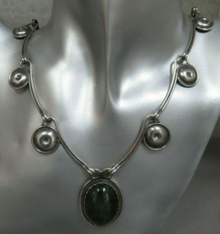French Arts & Crafts Silver & Moss Agate Necklace.  Ref:xbedmx