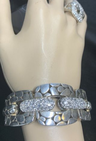 John Hardy Kali Pebble Bracelet Cuff With Pave Czs Faux Links Sterling Silver