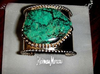 Stephen Dweck Huge Turquoise Sterling Signed Cuff Bracelet Nm Pouch