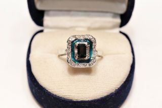 Perfect Vintage 18k Gold Natural Diamond And Sapphire Decorated Pretty Ring
