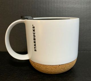 Starbucks Coffee White Travel Mug Cork Bottom With Lid 12oz Cup 2013 Euc