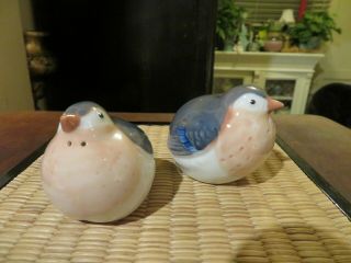 Vintage Ceramic Blue Green White Birds Salt & Pepper Shakers