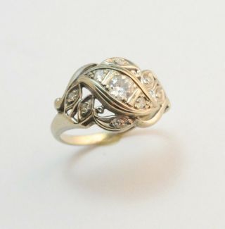 Art Deco.  25 Carat Old European Cut Real Diamond Ring 14k White Gold Size 4.  5