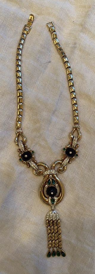 Vintage Trifari Gold Tone “gem” Set Necklace