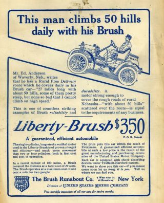 1912 Brush Runabout Co.  Ad: Liberty Brush Motor Car - United States Motor Co.  Ny