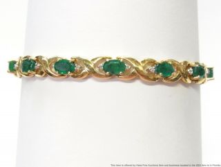 Natural Emerald Diamond 14k Gold Bracelet 14gr Ladies Vintage Xo Tennis Line 7in