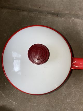 Vintage Enamel Red And White Sauce Pan With Bakelite Knob 1940s Farmhouse 2