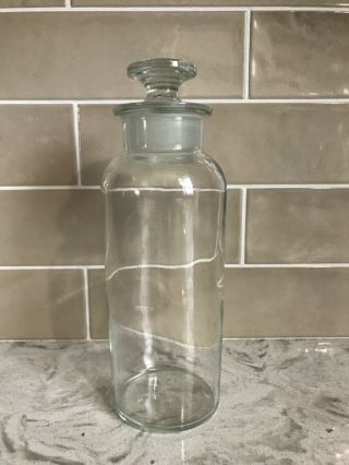 Vintage Clear Glass Apothecary Jar Tcw Co Sanded Lid 8 1/4 " Tall