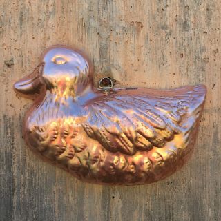 Heavy Vtg Copper Tin - Lined Jello Mold Wall Hanging 9 1/2 X 6 1/2 Inch Duck Goose