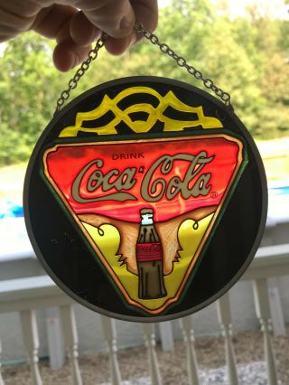 Qty 1 4.  5 " Coca - Cola Hand Painted Glass Suncatcher Coke Bottle