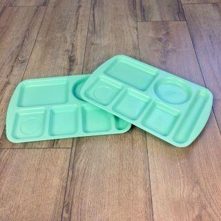 Set Of 2 Vintage Prolon Ware Green Compartment Cafeteria Trays Melmac Melamine