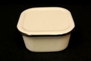 Square Enamelware Container With Lid White Black Kitchen Bowl 6.  5 "
