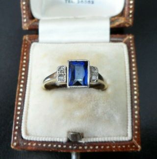 Vintage Jewllery Art Deco 18ct Gold Platinum Sapphire And Diamond Ring
