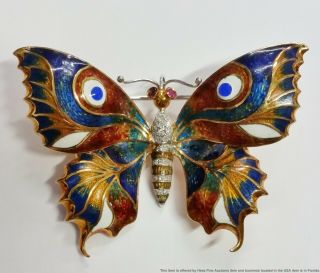 Stunning Natural Ruby Diamond Enamel 18k Gold Giovanni Apa Moth Butterfly Brooch
