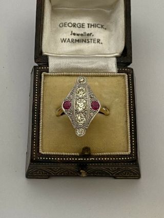Art Deco 18ct And Platinum Ruby Diamond Marquise Ring 1.  1ct