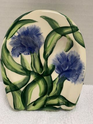 Vintage Farmhouse Hand Painted Blue Flower Ceramic Double Spoon Rest