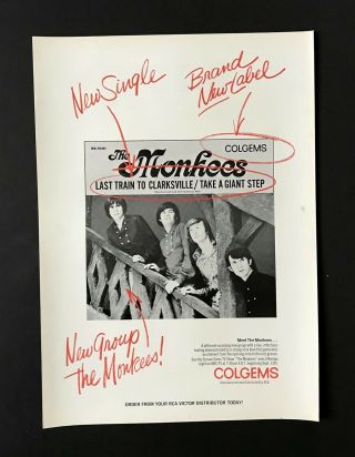 The Monkees Last Train To Clarksville 1966 Poster Type Ad & 1 Chart Bonus