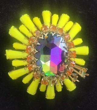 Sunny Schreiner Ruffle Dome Brooch Pin Or Pendant Rainbow Center