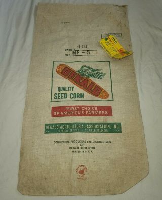Vintage Dekalb Quality Seed Corn Bag Sack Variety 410 Size Mf - 5 Winged Ear