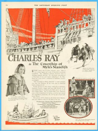 1923 The Courtship Of Myles Standish Silent Film Movie Promo Charles Ray Ad