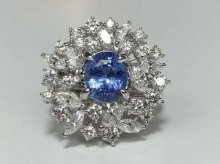 Cert Unheated 2.  05cts Blue Ceylon Sapphire 3.  00cts Diamonds 18k White Gold Ring