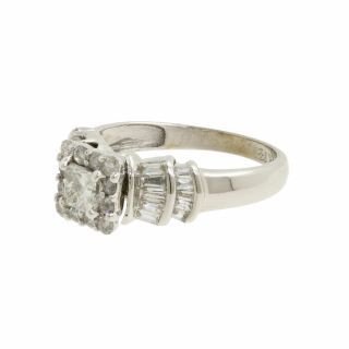 Contemporary Vintage 14k White Gold Princess & Baguette Diamond Engagement Ring