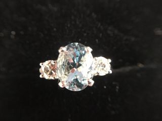 Platinum Art Deco Style Aquamarine And Diamond Trilogy 3 Stone Ring