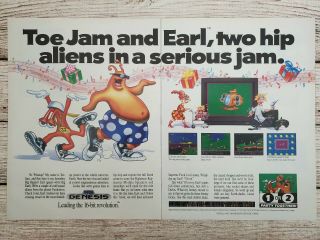 Toejam And Earl Sega Genesis 1991 Vintage Game Double Page Promo Ad Print Poster