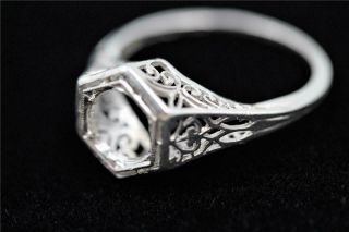 Authentic Art Deco Platinum Filigree Engagement Mount Setting For 1ct Diamond